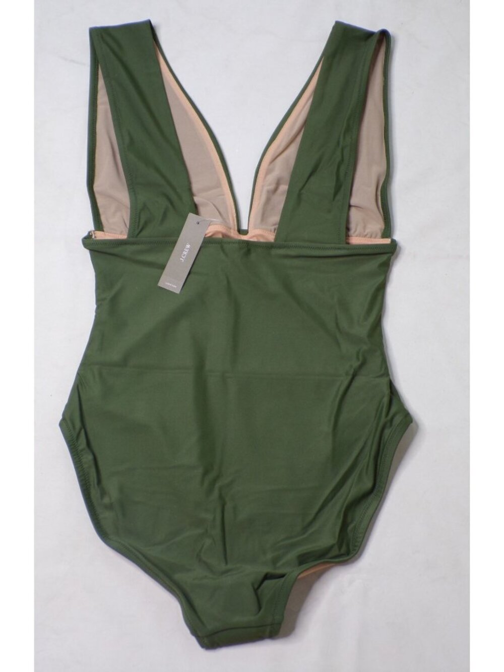🆕J CREW V-Neck Plunge One-Piece Swimsuit Safari Green 14 - Picture 4 of 5